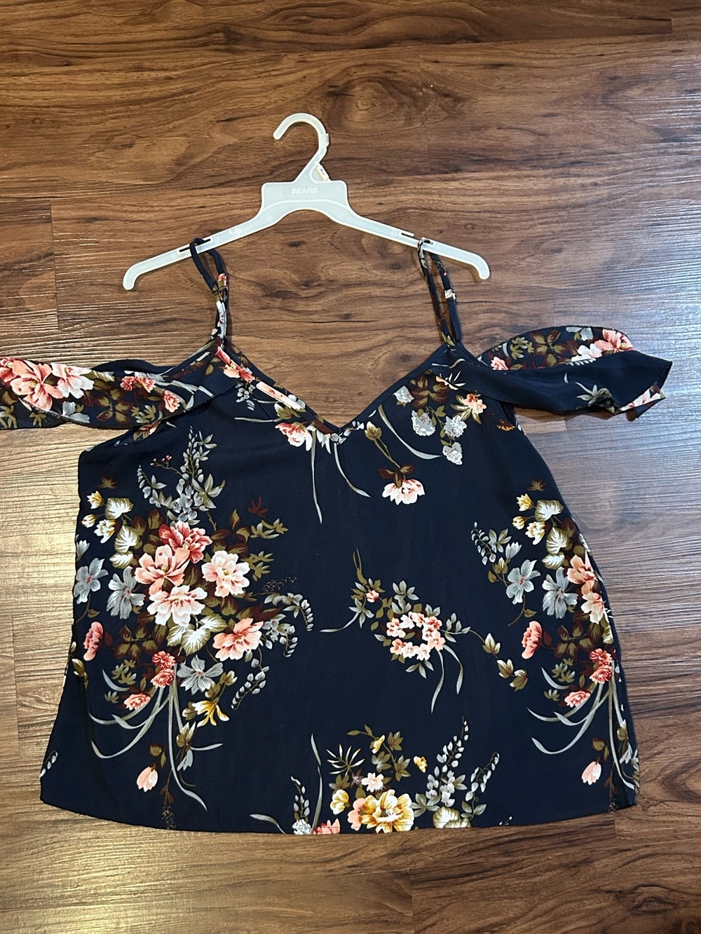 Shein Floral Navy Cold-Shoulder Cami Top